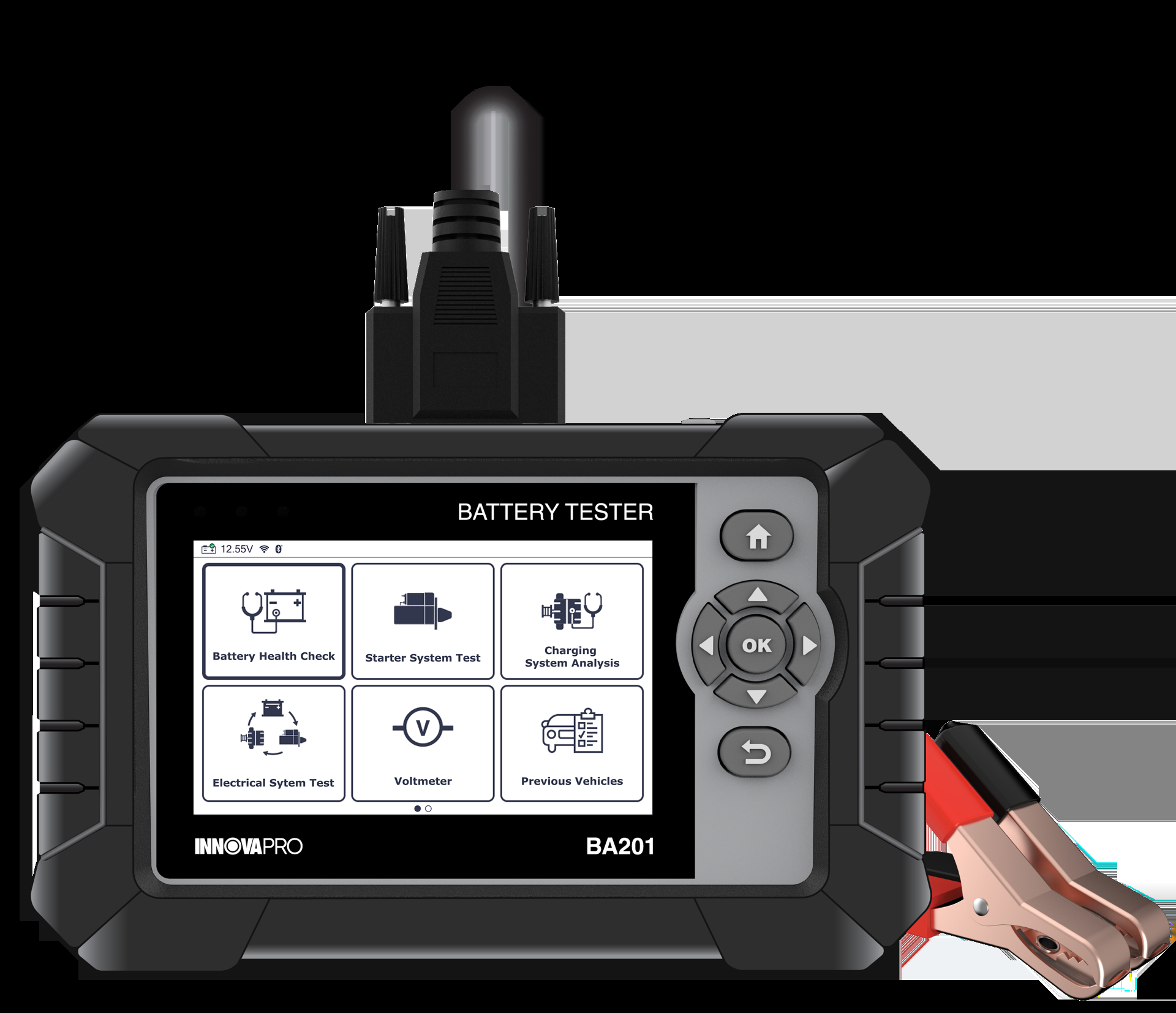 INNOVAPRO BA201 Battery Tester device displaying Electrical System Test function