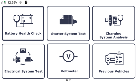 Battery Health Check battery type selection screen
