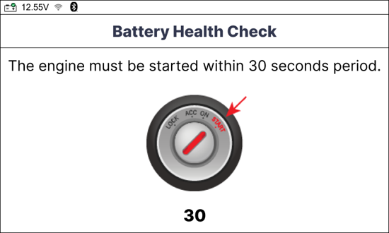 Battery Health Check test results showing battery condition