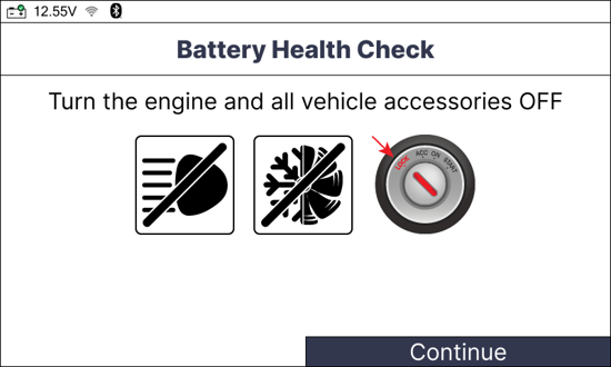 Battery Health Check Out-of-Vehicle Test selection screen