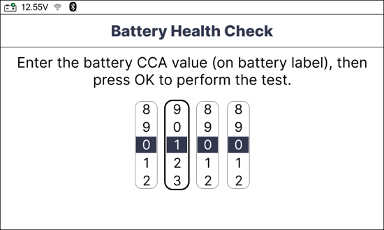 Out-of-Vehicle Test battery results screen