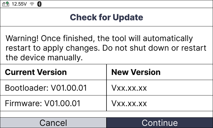 Downloading the update package progress status screen