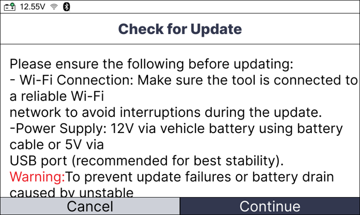 Continue button confirmation prompt for Wi-Fi check