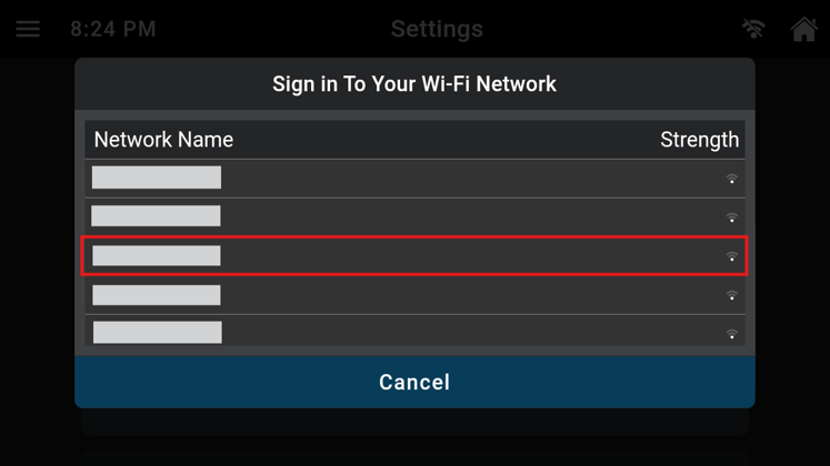 Innova settings screen highlighting the toggle switch to turn on Wi-Fi connectivity.