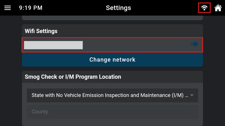 Innova tablet displaying connected Wi-Fi network name and highlighting the active top-bar Wi-Fi icon.