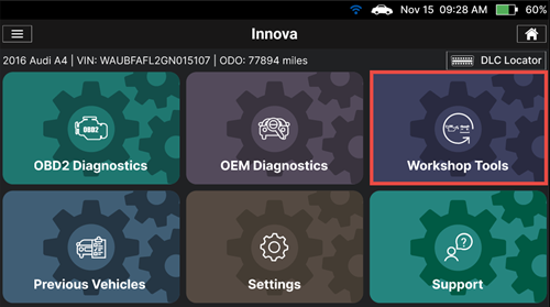 Connecting the Innova SDS50 tablet to the vehicle OBD2 port under dashboard