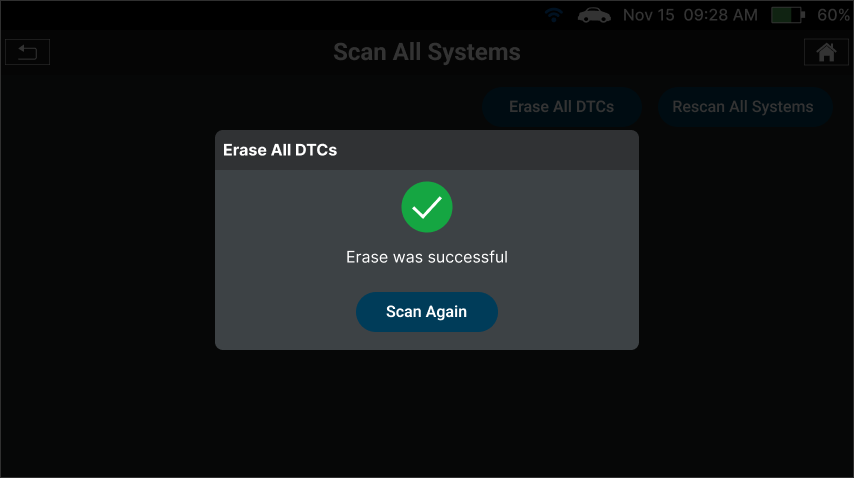 Innova SDS50 conducting post-repair full system scan to confirm no DTCs remain