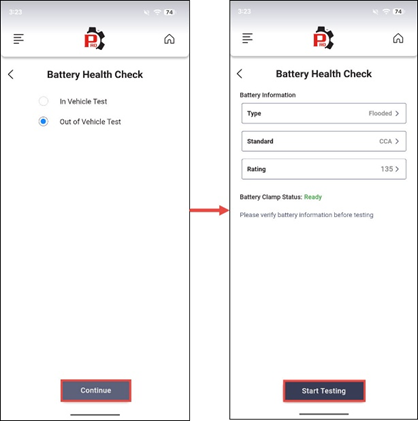 Configuring battery details for the Out of Vehicle Test
