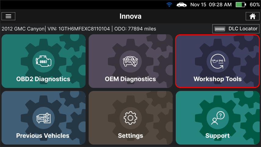 Connecting the Innova SDS50 tablet to the vehicle OBD2 port under dashboard