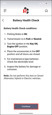 Prompt instructing user to start the vehicle's engine within 30 seconds