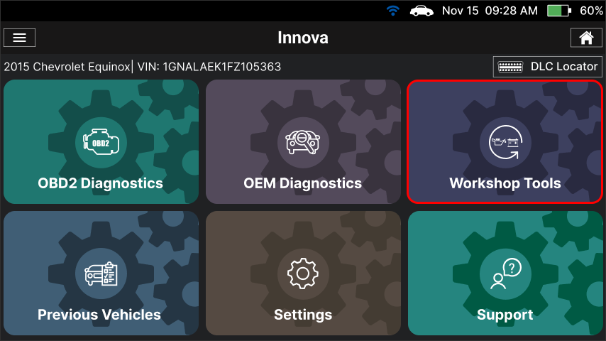 Connecting the Innova SDS50 tablet to the vehicle OBD2 port under dashboard