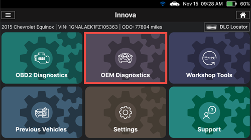 Innova SDS50 main menu showing OEM Diagnostics option