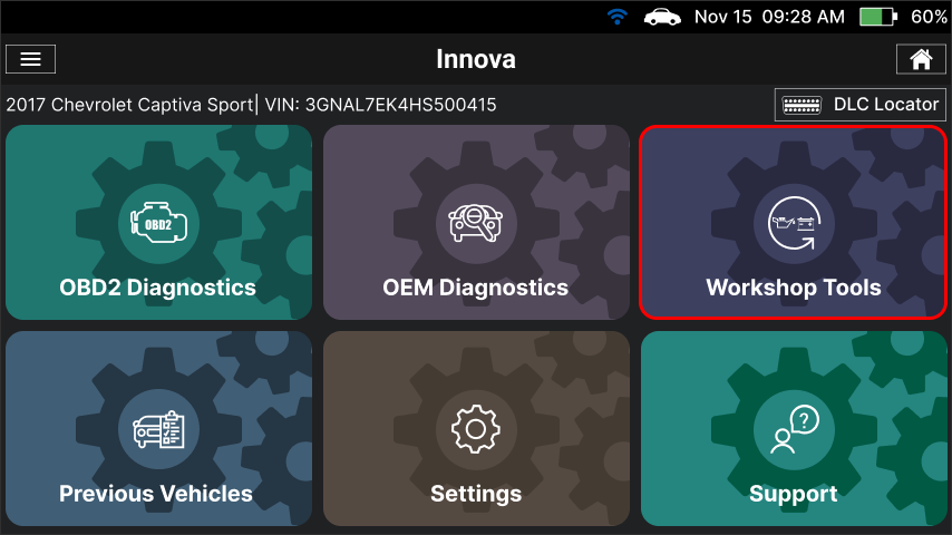 Connecting the Innova SDS50 tablet to the vehicle OBD2 port under dashboard